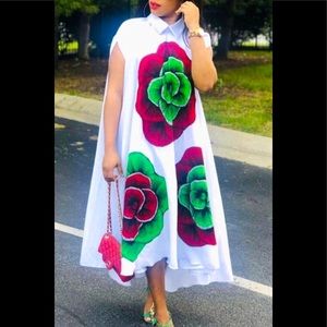 Vintage Style Floral White ALine Ankle HI-Low Flow Length Gorgeous Flowing Dress